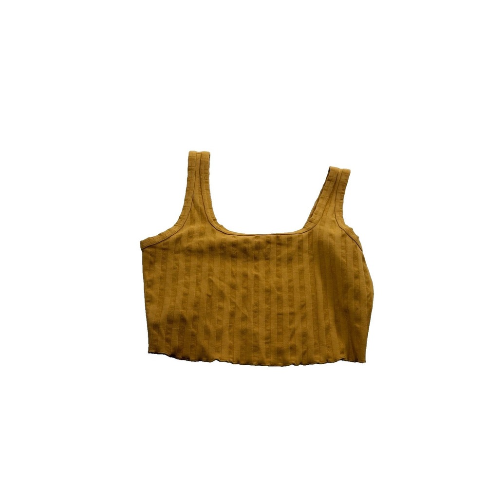 Aerie Offline Women's Small Crop Lettuce Trim Tank Golden Yellow Mustard Stretch